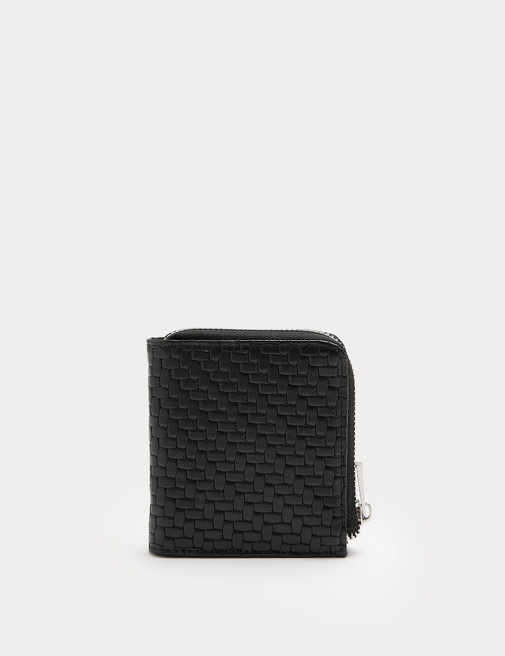 M&S Men's Faux Leather Textured Bi-Fold Zip Wallet - Black