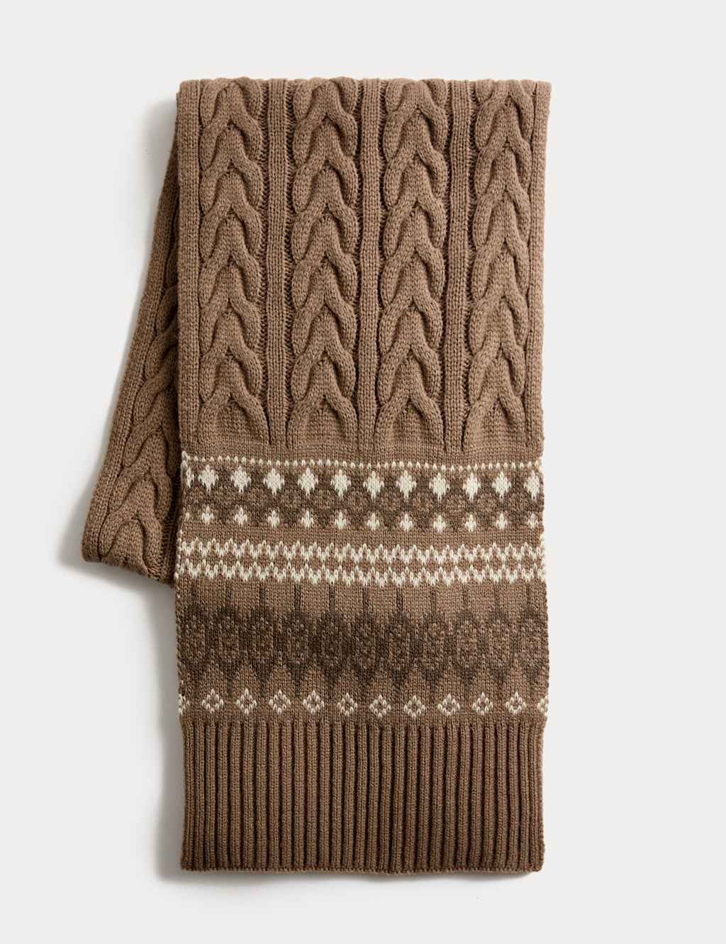 M&S Collection Men's Fair Isle Cable Knit Scarf - Mole, Mole