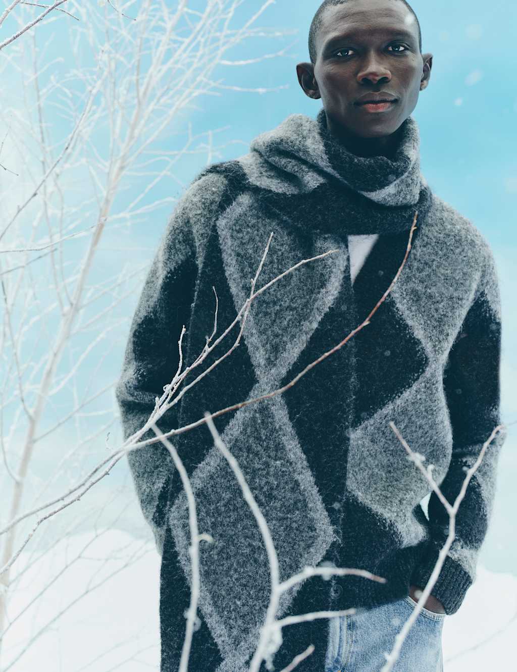 M&S Argyle Scarf Grey Mix