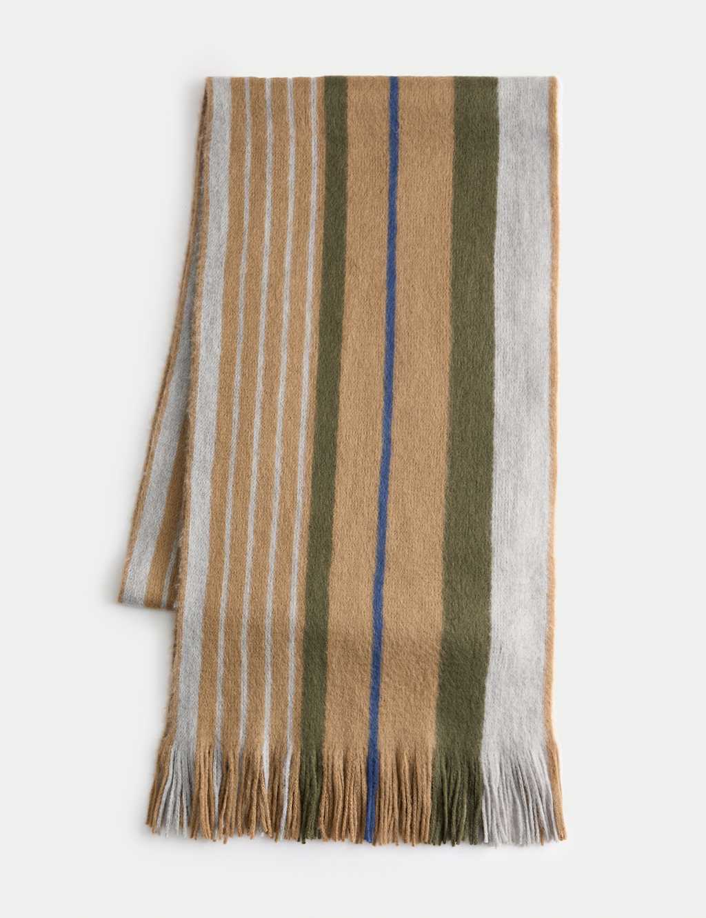 M&S Striped Brushed Scarf Green Mix
