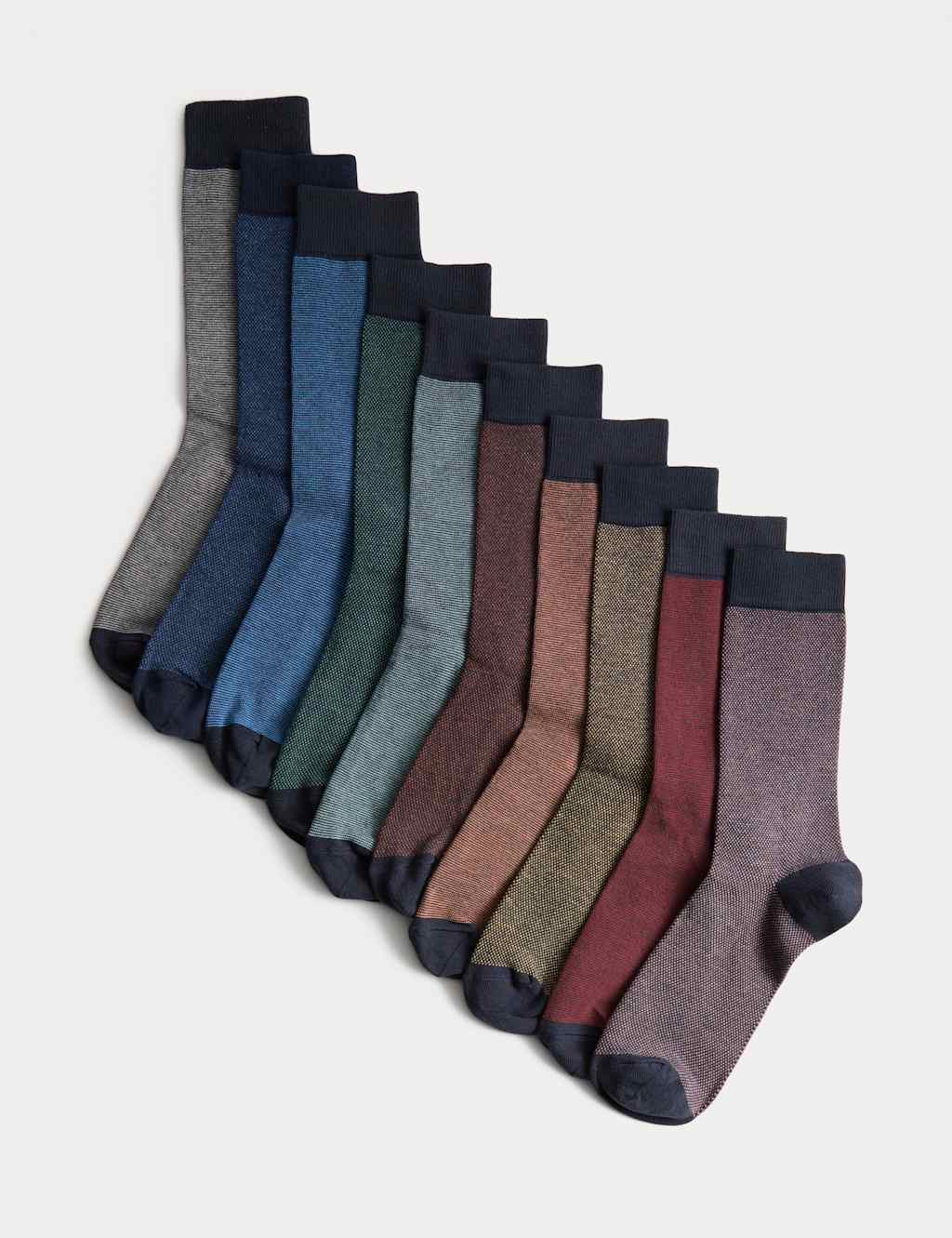 M&S 10pk Pique Cotton Rich Socks Multi