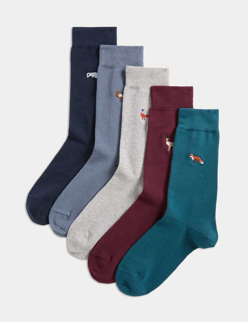 M&S 5pk Cool & Fresh Woodland Cotton Rich Socks Multi