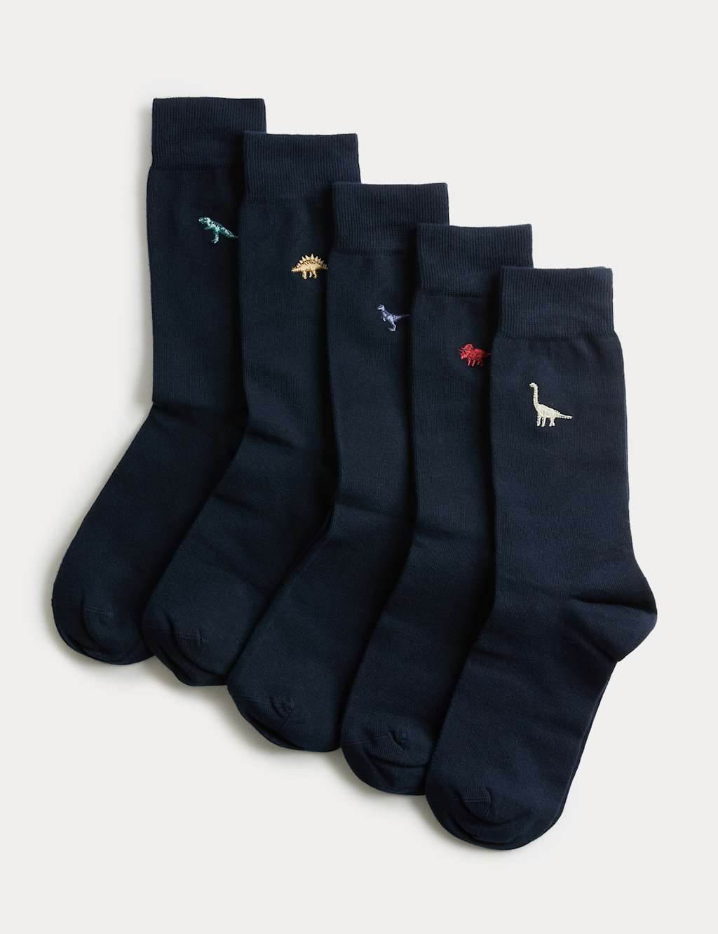 M&S 5pk Cool & Fresh Dinosaurs Cotton Rich Socks Navy Mix