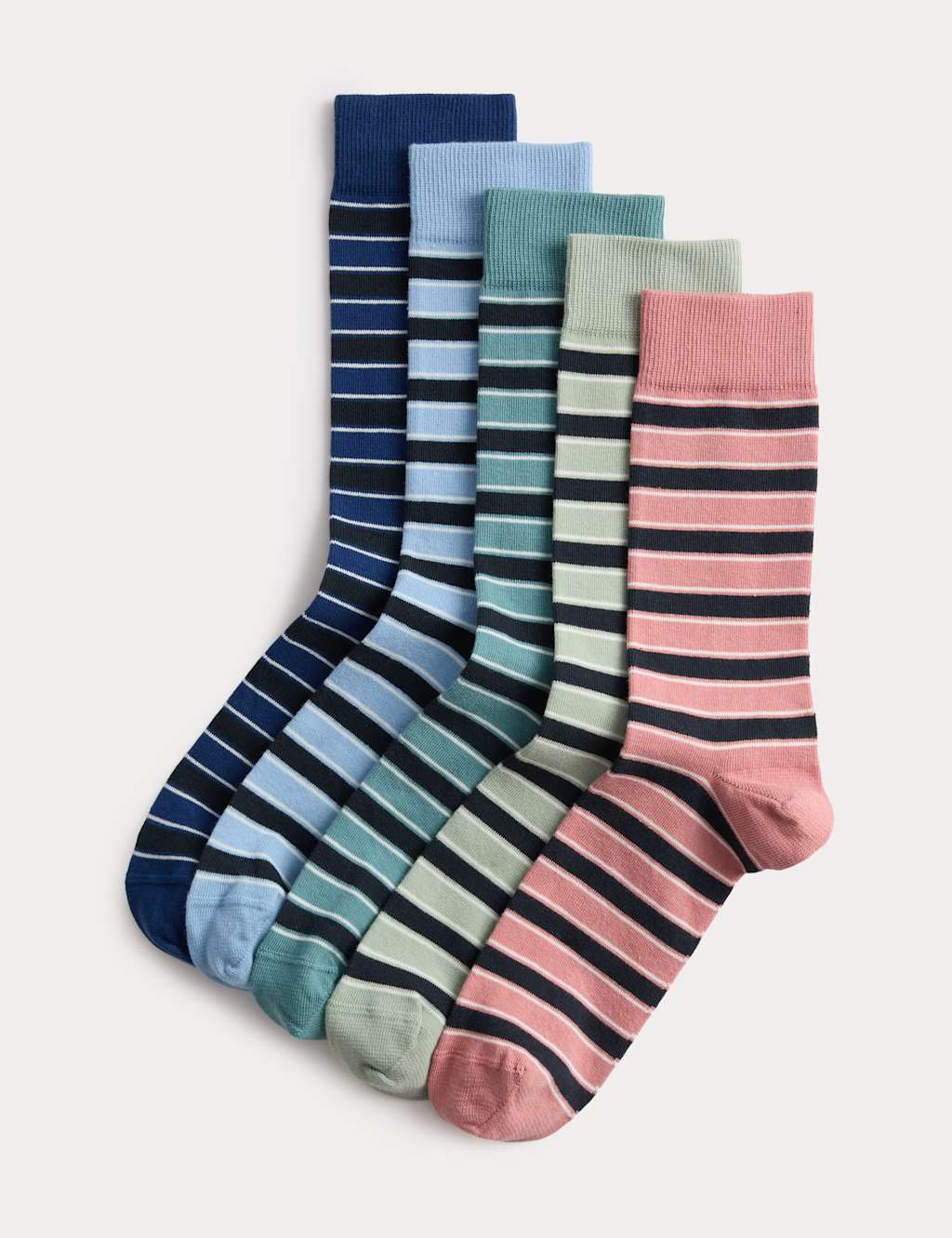 M&S Men's 5 Pack Cool & Fresh Striped Cotton Rich Socks - 6-8 ½ - Multi