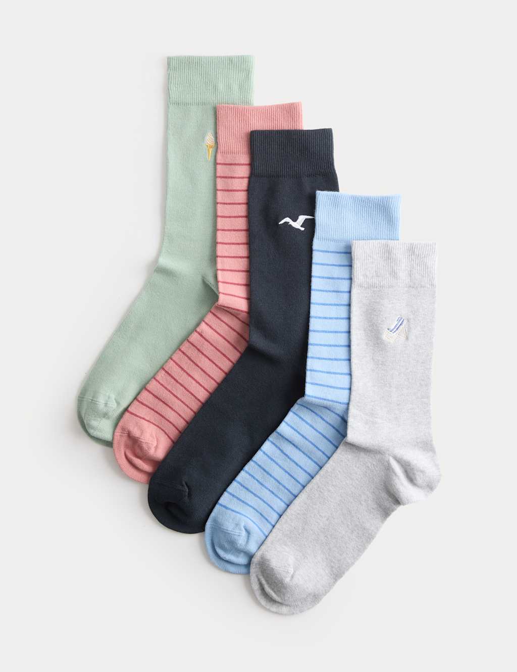 M&S Men's 5 Pack Cool & Fresh Seaside Cotton Rich Socks - 6-8 ½ - Multi