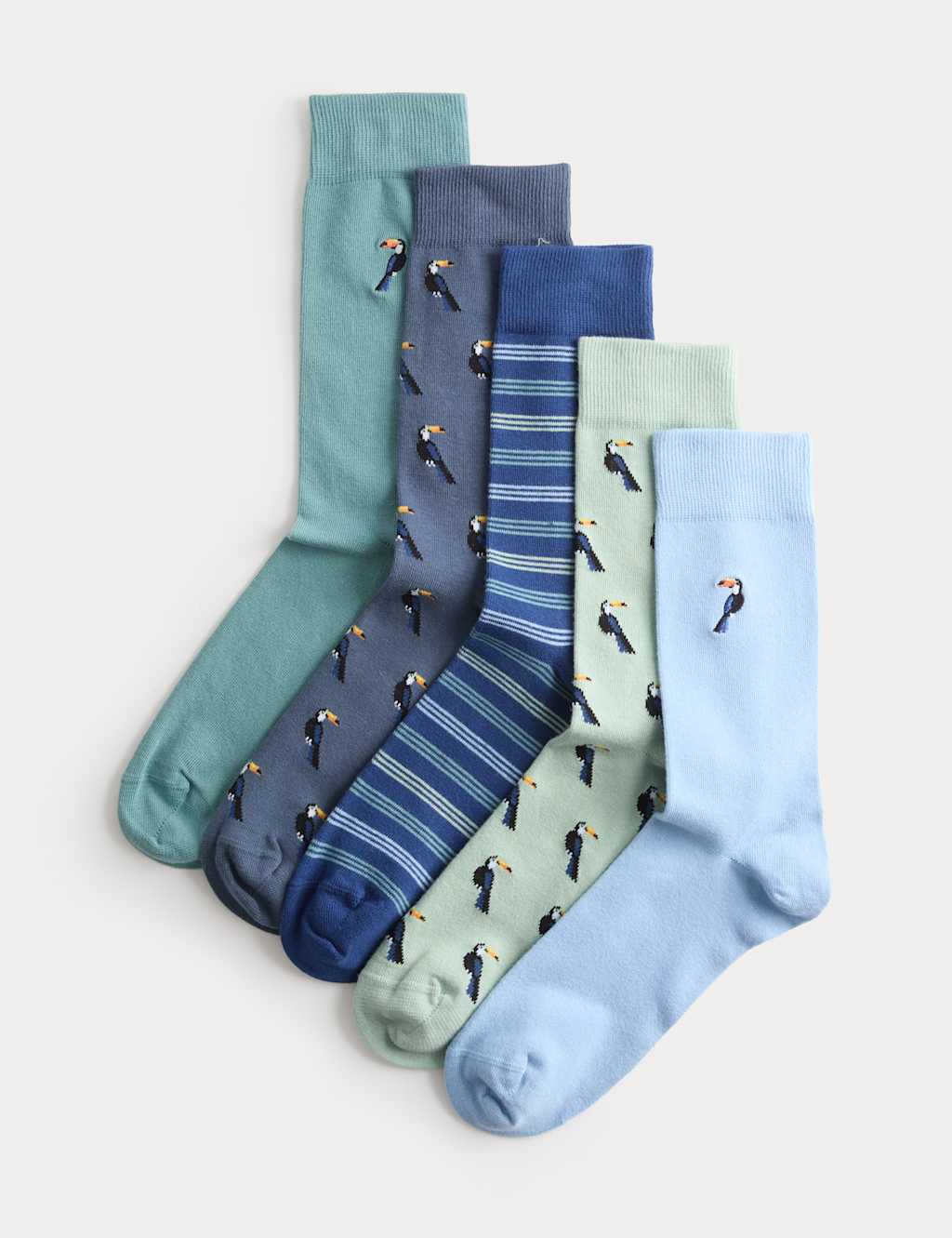 M&S Men's 5 Pack Cool & Fresh Toucan Cotton Rich Socks - 12½-14 ½ - Green Mix