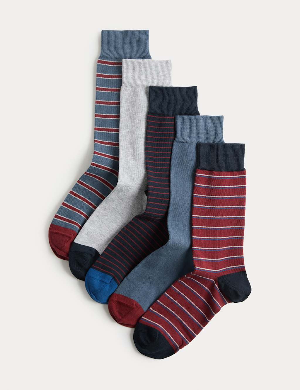 M&S Men's 5 Pack Cool & Fresh Stripe Cotton Rich Socks - 9-12 - Blue Mix
