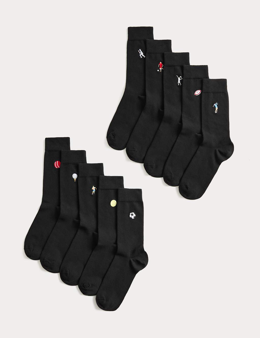 M&S Men's 10 Pack Cool & Fresh Sport Cotton Rich Socks - 9-12 - Black Mix
