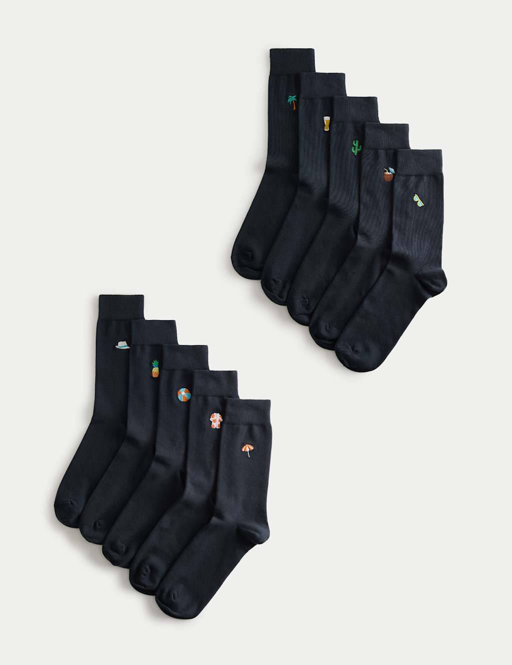 M&S Men's 10 Pack Cool & Fresh Cotton Rich Holiday Socks - 9-12 - Navy Mix