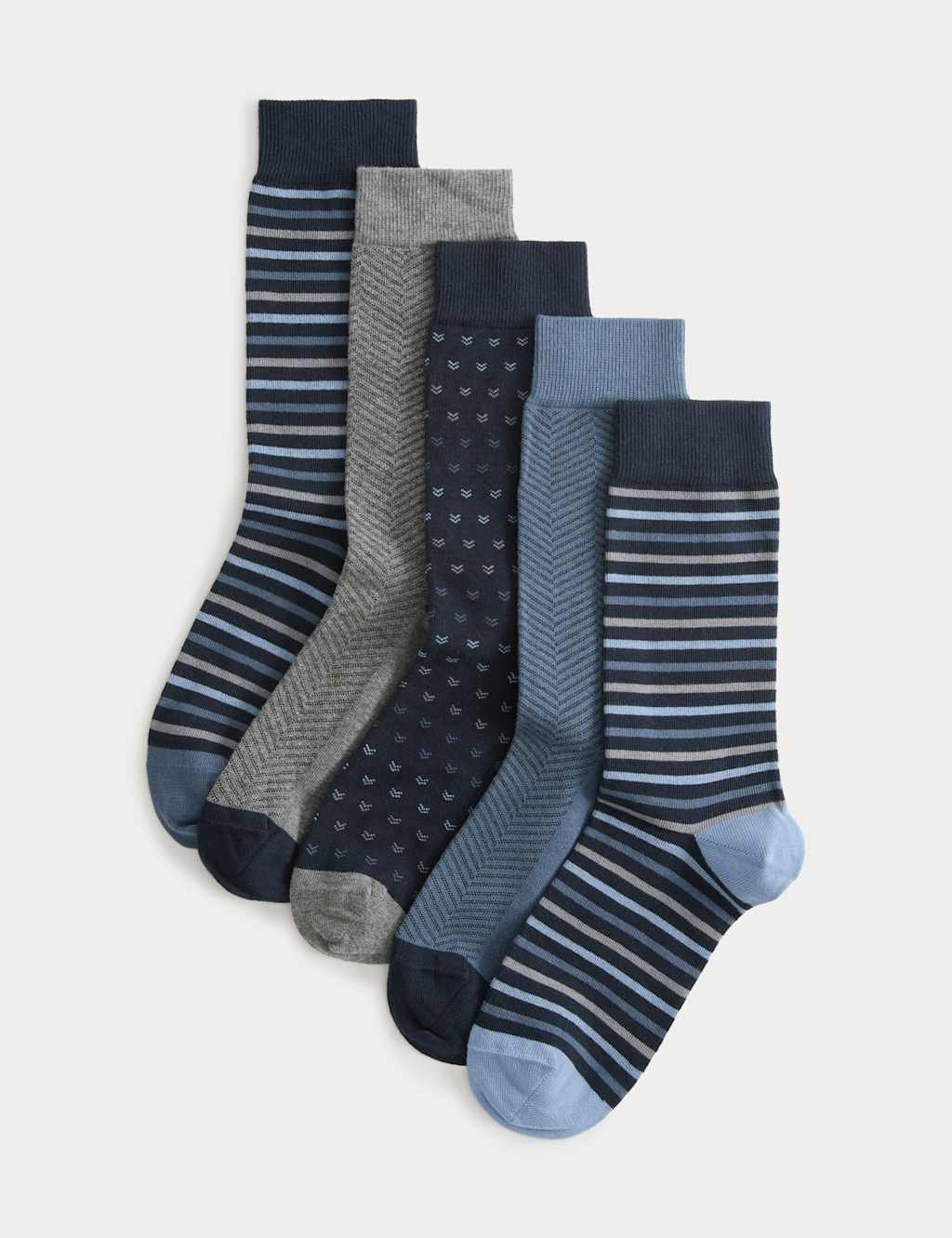 M&S Men's 5 Pack Cool & Fresh Geo Cotton Rich Socks - 6-8 ½ - Blue Mix