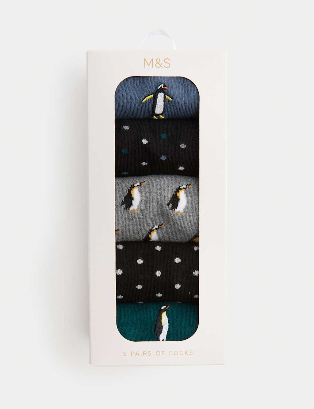 M&S 5pk Cool & Fresh Penguin Cotton Rich Socks Black Mix
