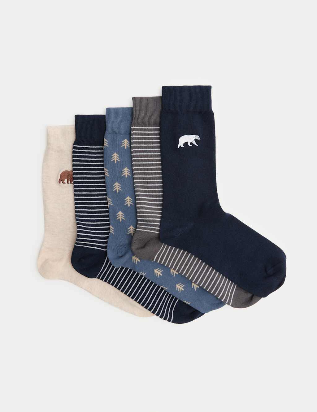 M&S 5pk Cool & Fresh Bear Cotton Rich Socks Blue Mix
