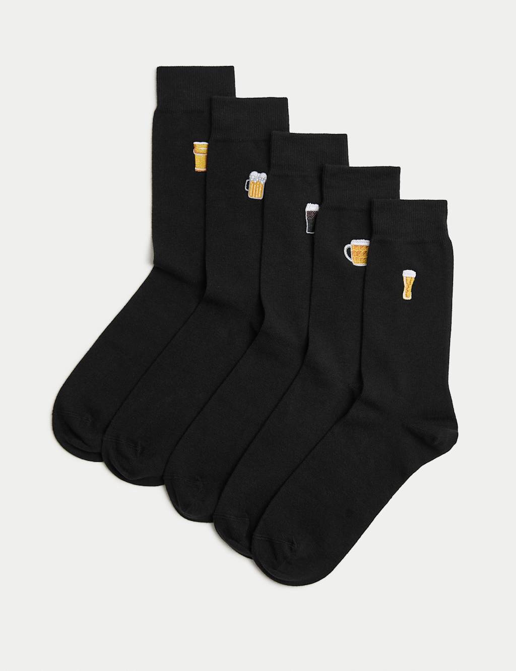 M&S 5pk Cool & Fresh Beer Cotton Rich Socks Black Mix