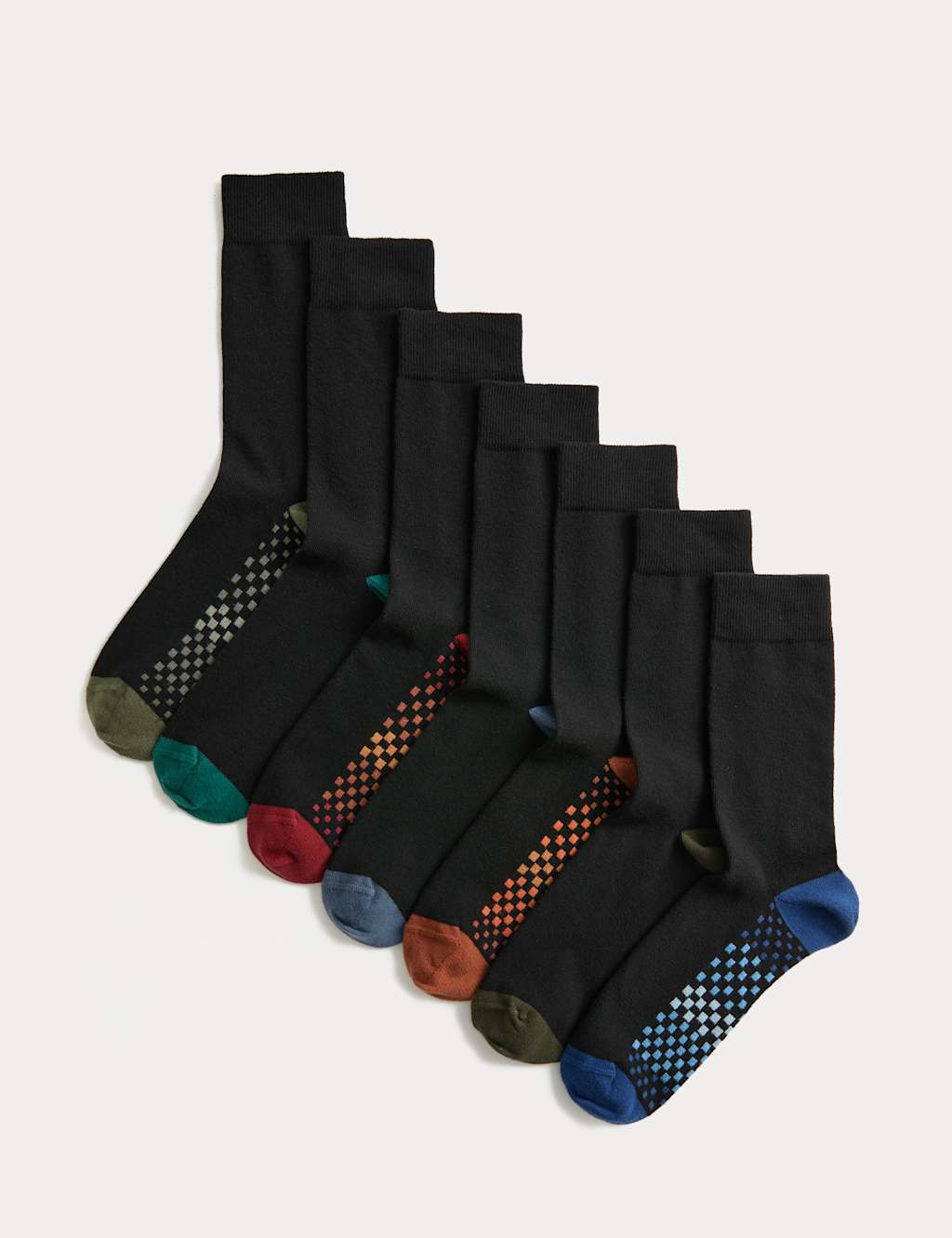 M&S Men's 7 Pack Cool & Fresh Geo Cotton Rich Socks - 9-12 - Black Mix