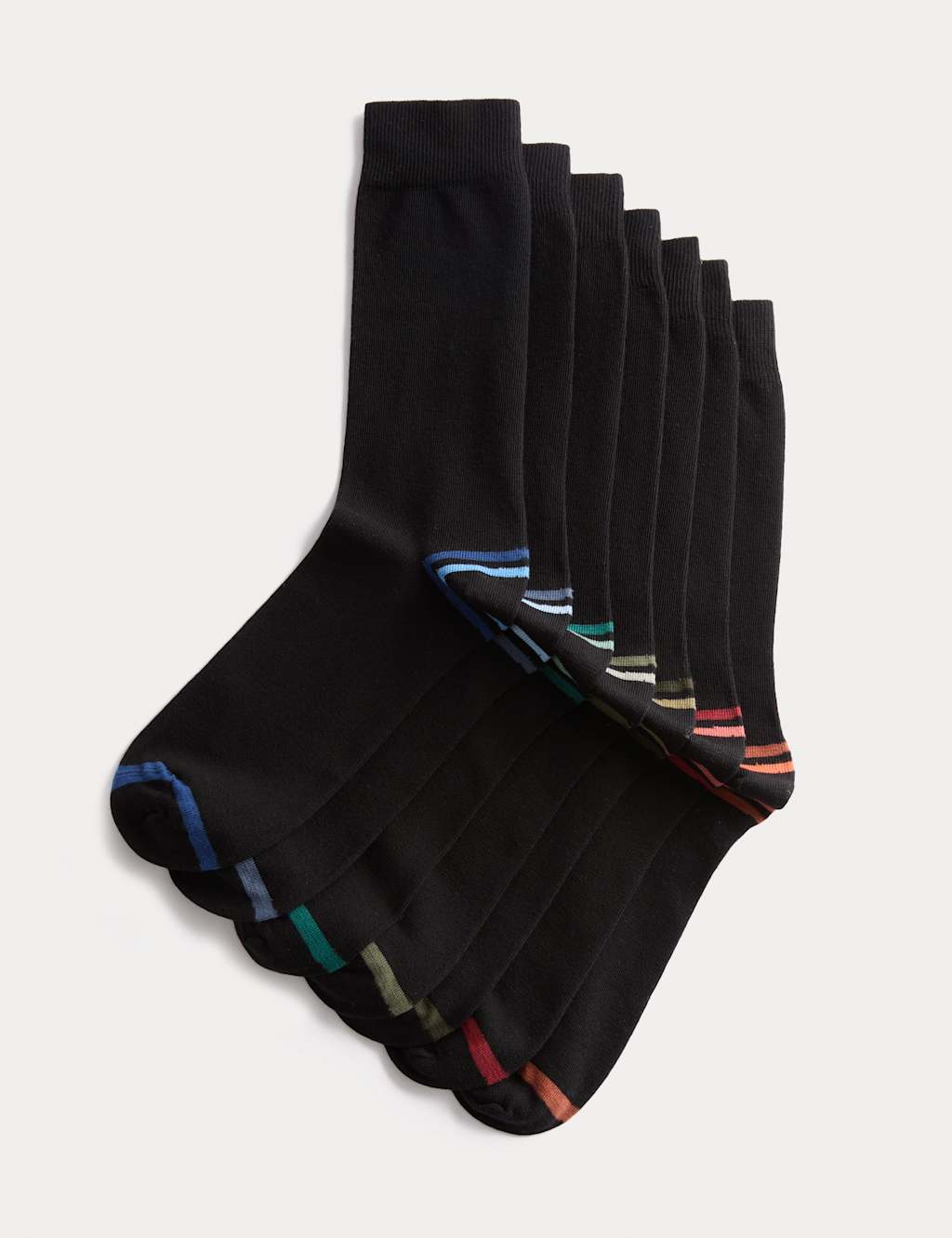 M&S Men's 7 Pack Cool & Fresh Striped Cotton Rich Socks - 9-12 - Black Mix