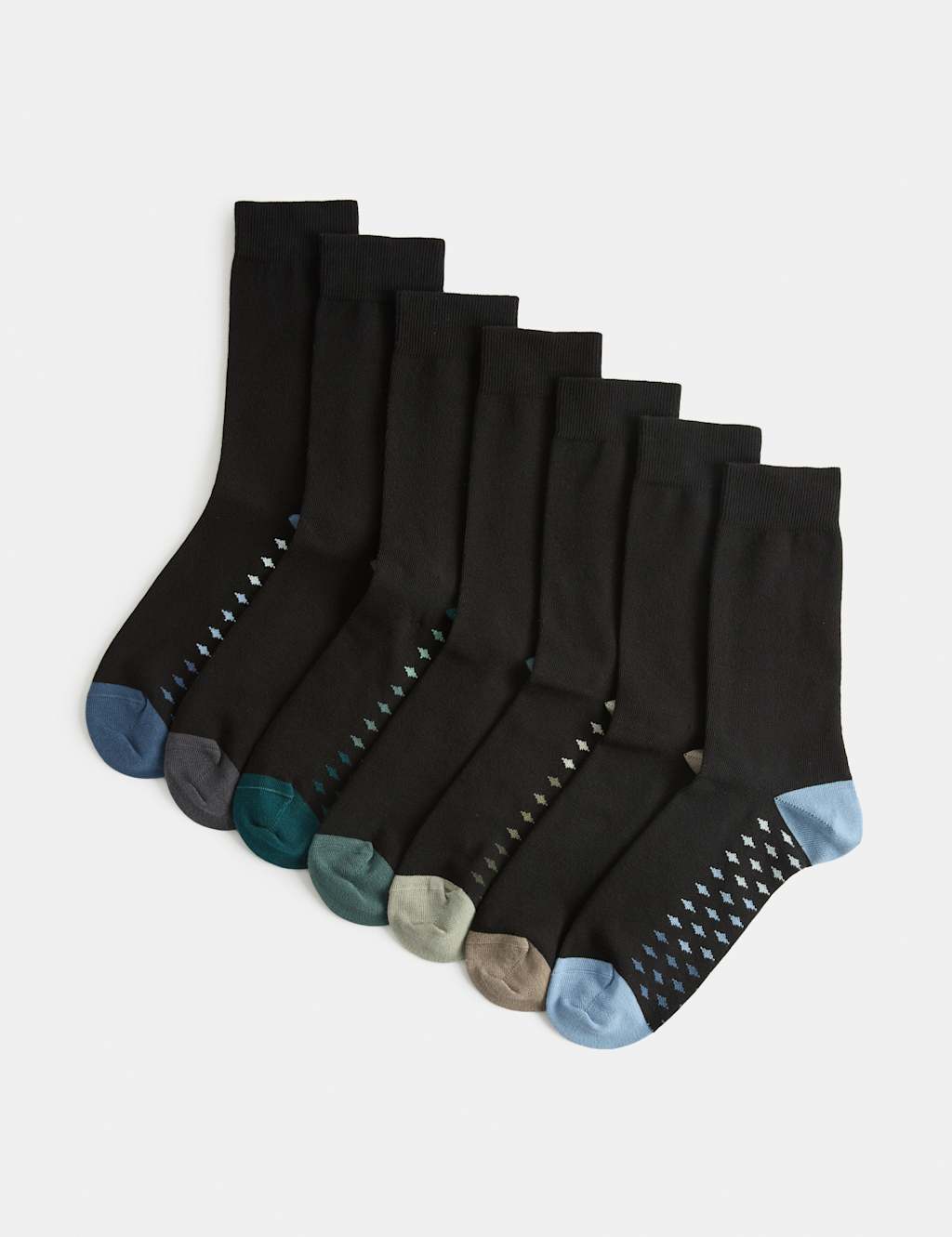 M&S Men's 7 Pack Cool & Fresh Cotton Rich Socks - 9-12 - Black Mix