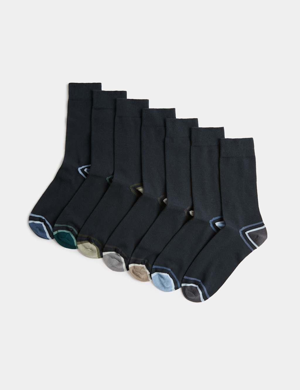 M&S Men's 7 Pack Cool & Fresh Cotton Rich Socks - 6-8 ½ - Navy Mix