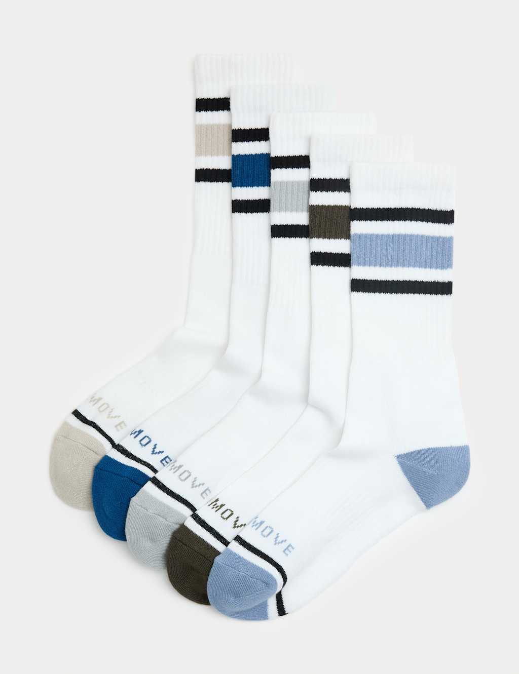 Goodmove Men's 5 Pack Cool & Fresh Cotton Rich Cushioned Sports Socks - 9-12 - White Mix