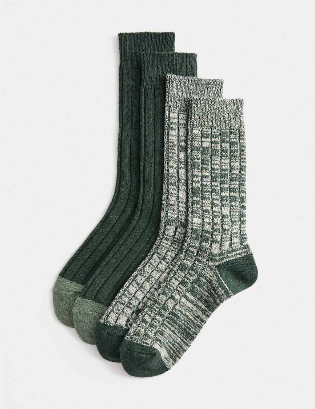 M&S 2 Pack Heatgen Medium Warmth Thermal Socks Green Mix