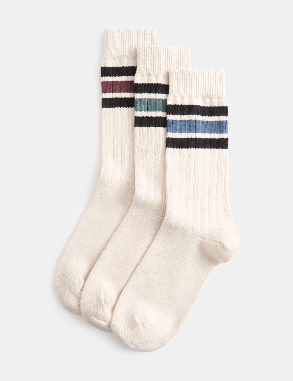 M&S Men's 3pk Casual Cotton Rich Socks - 6-8 ½ - Beige Mix