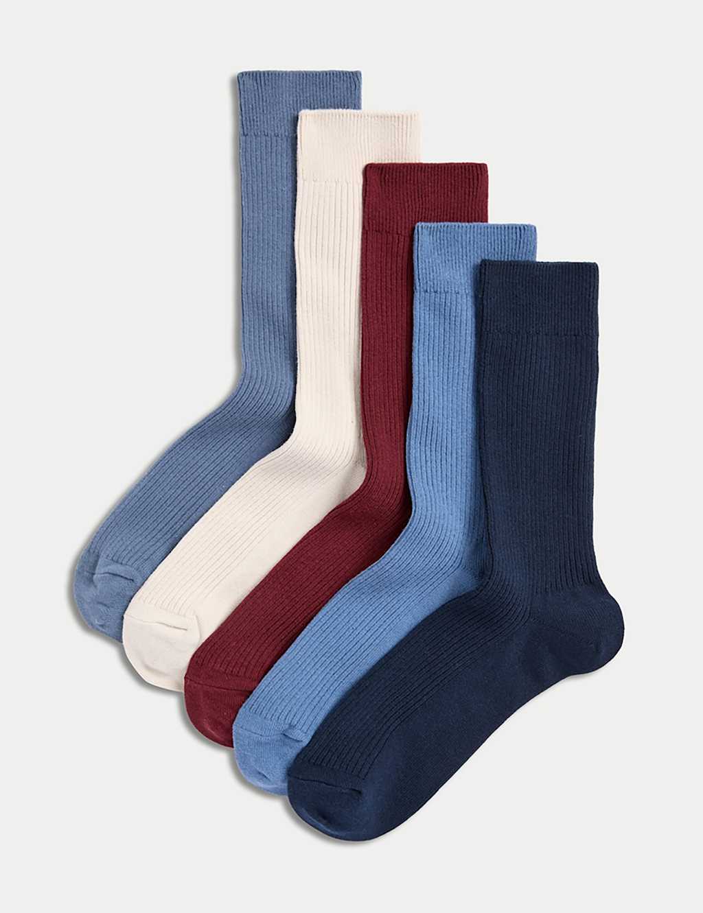 M&S 5pk Cotton Rich Ribbed Socks Blue Mix