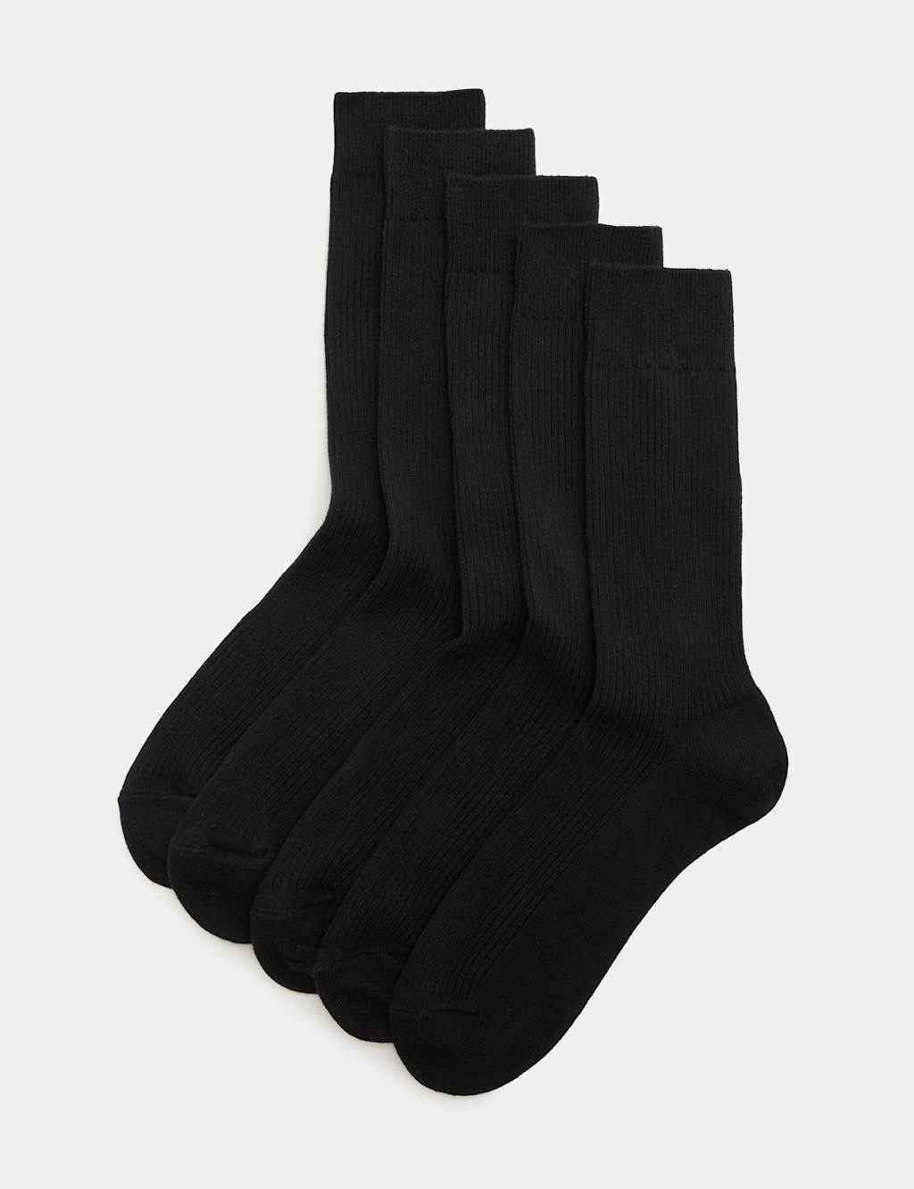 M&S Men's 5 Pack Cotton Rich Ribbed Socks - 12½-14 ½ - Black