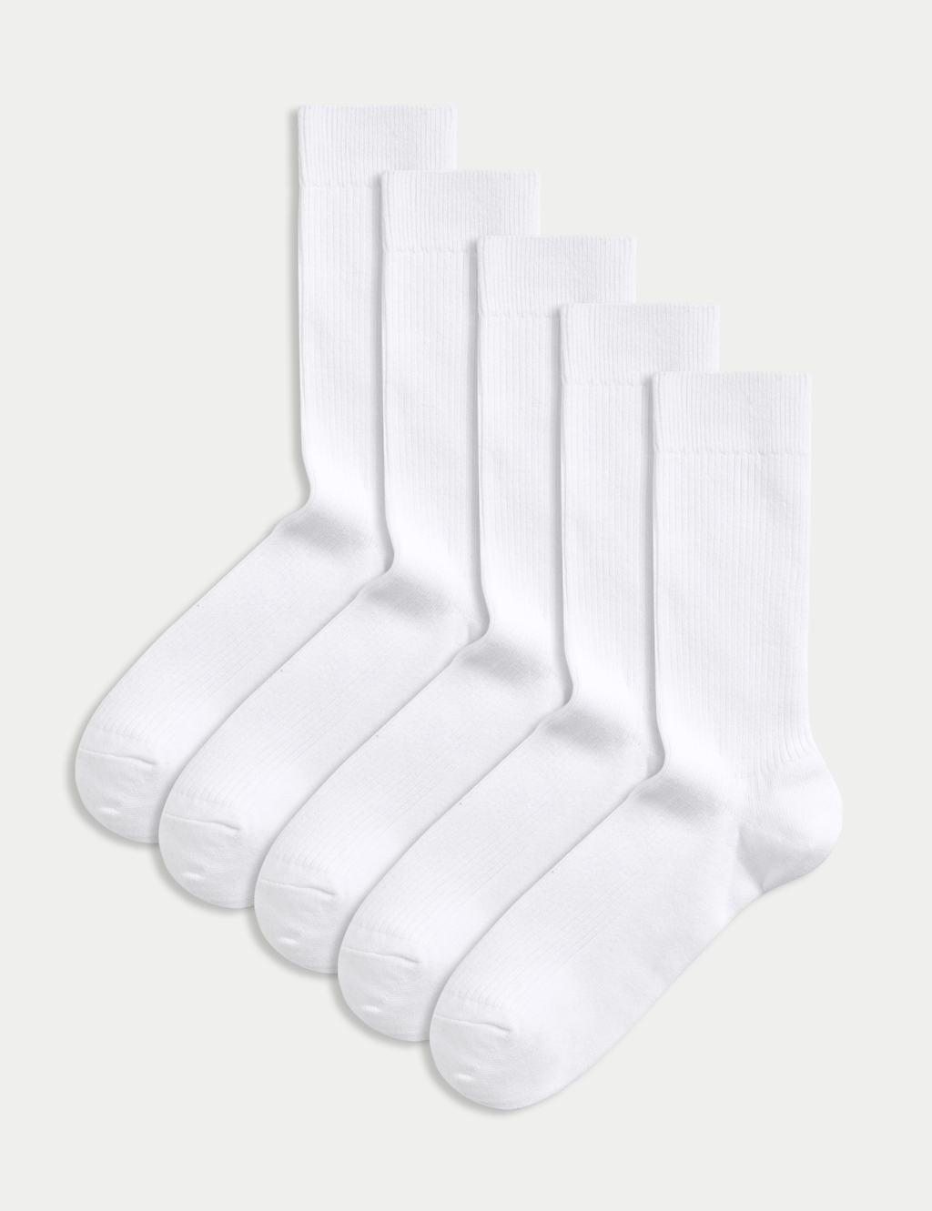 M&S 5pk Cotton Rich Ribbed Socks White