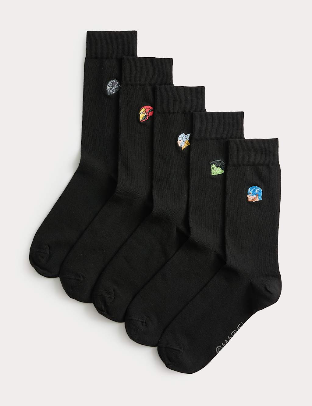 M&S 5pk Cool & Fresh Avengers Cotton Rich Socks Black Mix