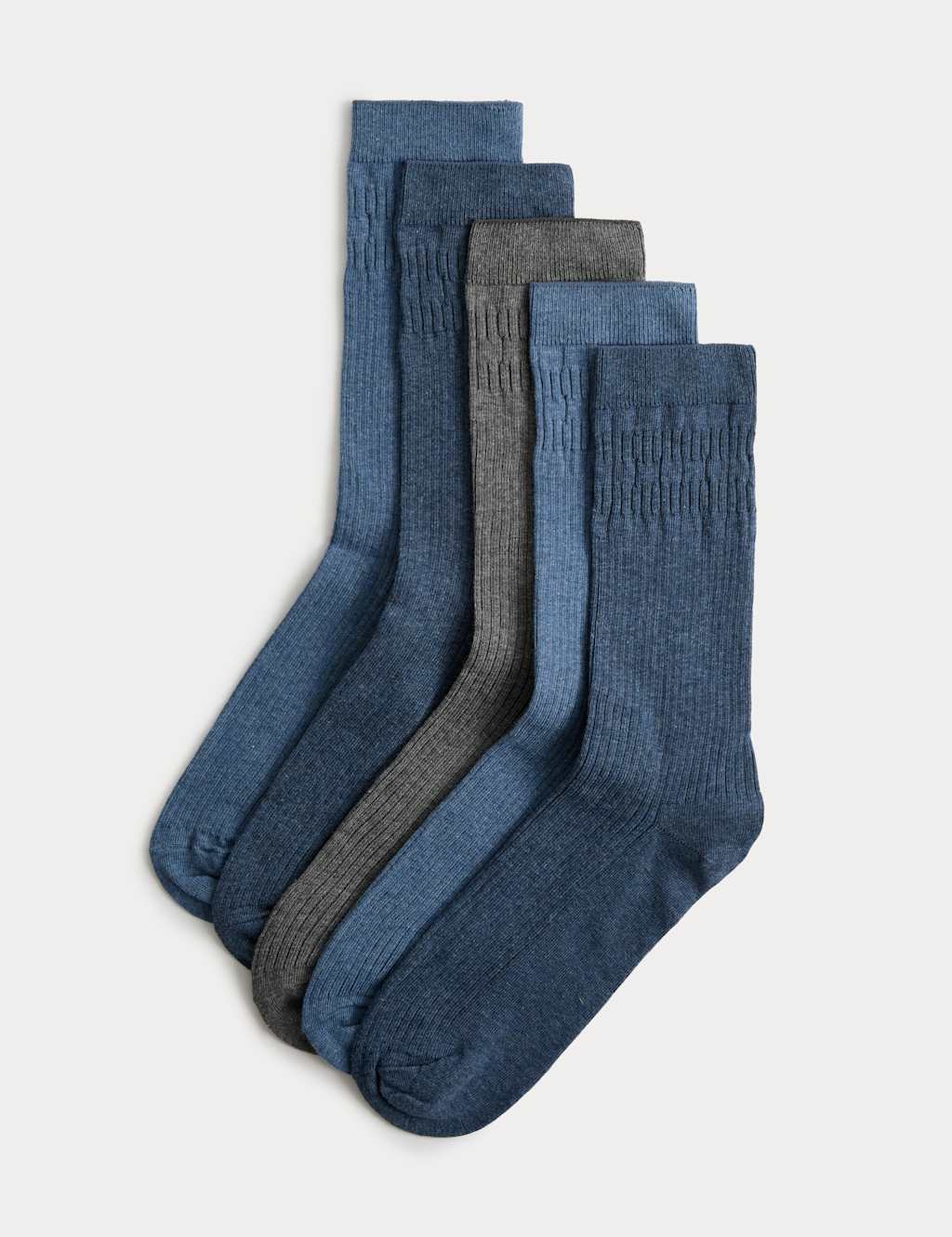 M&S Men's 5 Pack Cotton Rich Gentle Grip Socks - 12½-14 ½ - Blue Mix