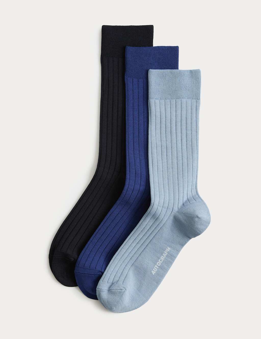 Autograph Men's 3 Pack Egyptian Cotton Rich Ribbed Socks - 6-8 ½ - Blue Mix