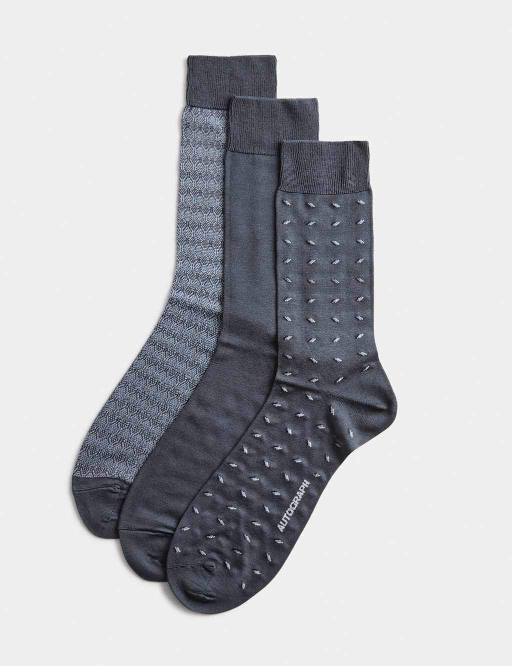 Autograph Men's 3pk Assorted Design Cotton Rich Socks - 9-12 - Navy Mix, Navy Mix