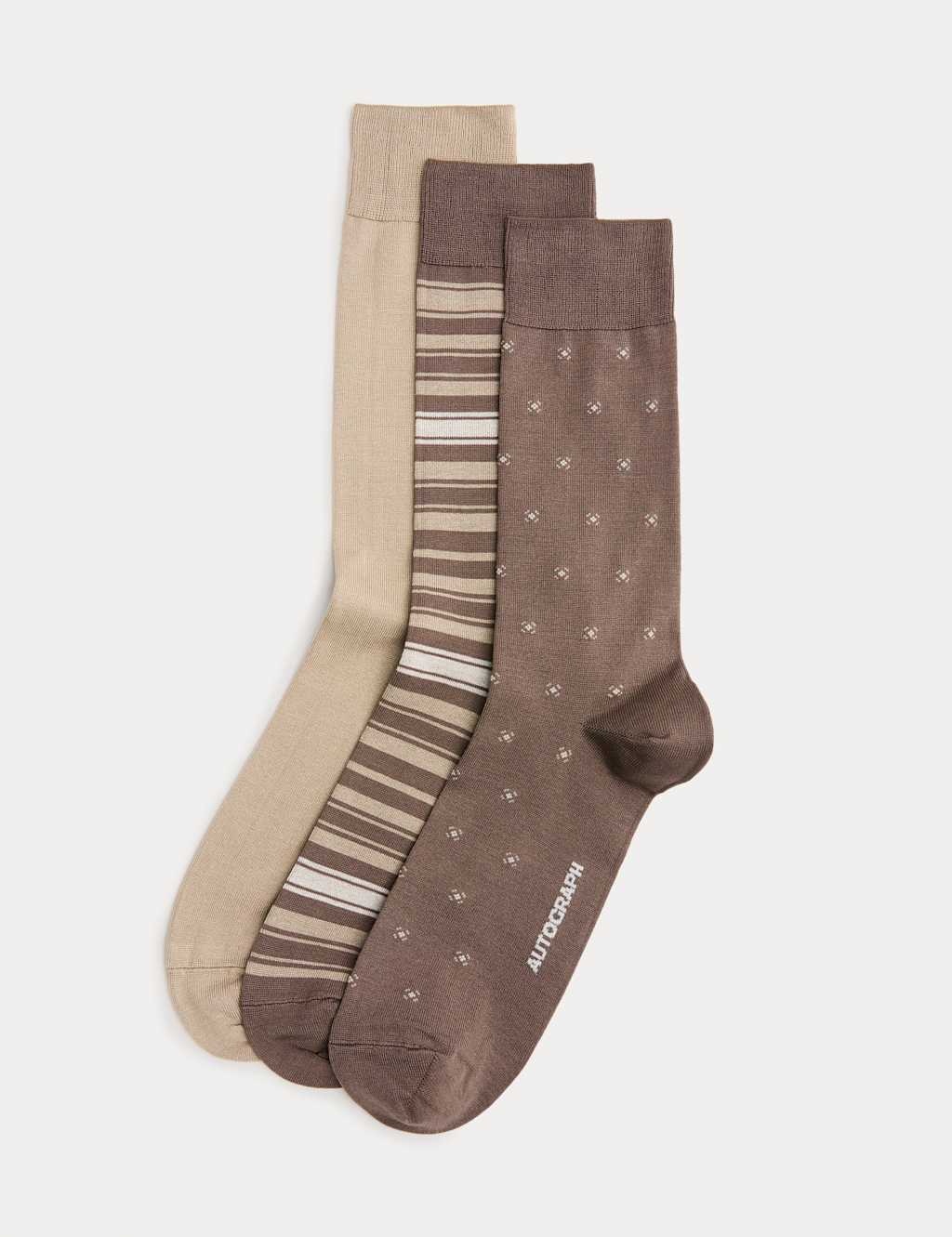 Autograph Men's 3 Pack Mercerised Cotton Rich Socks - 9-12 - Brown Mix