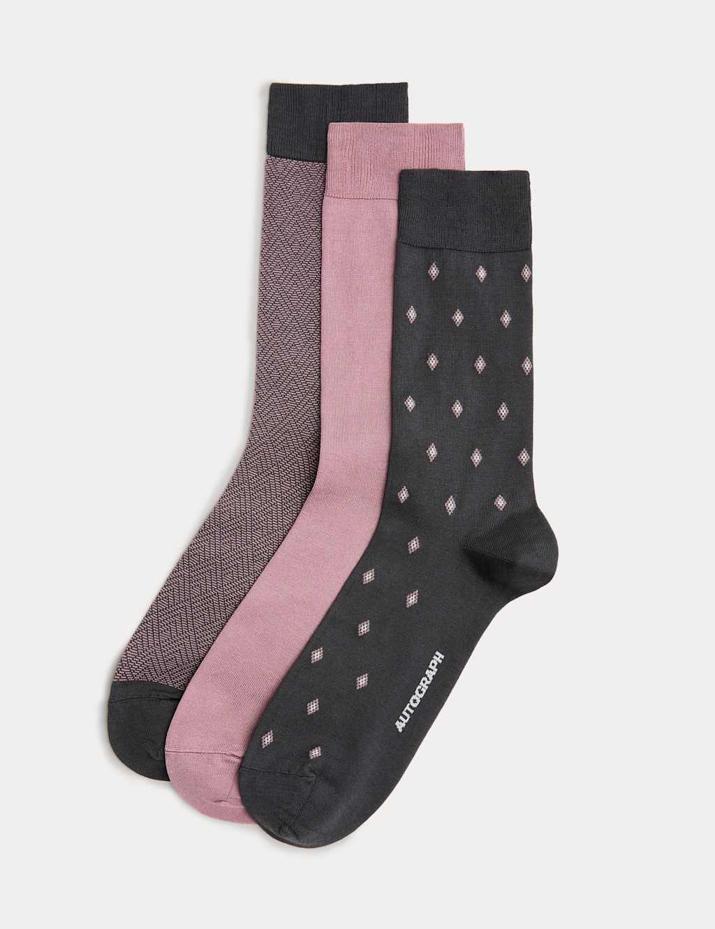 Autograph Men's 3 Pack Mercerised Cotton Rich Socks - 6-8 ½ - Pink Mix