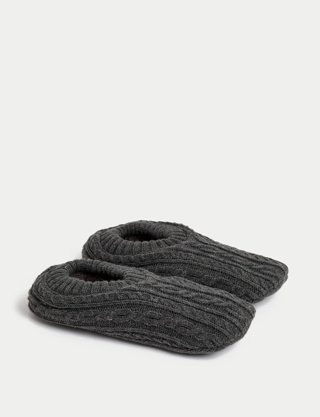M&S Cable Knit Slipper Socks Dark Grey