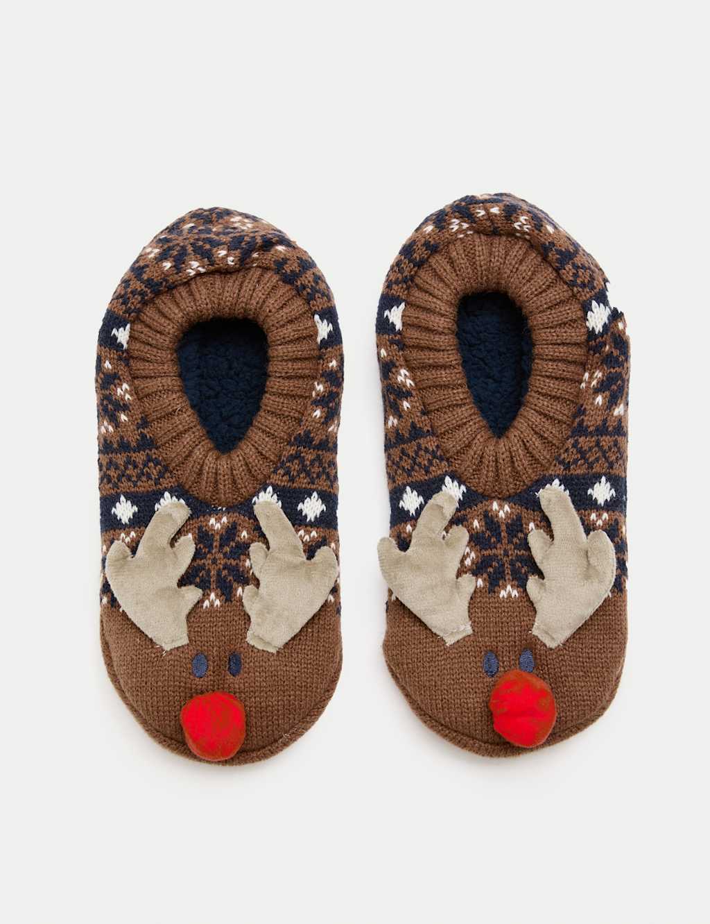 M&S Reindeer Slipper Socks Brown Mix