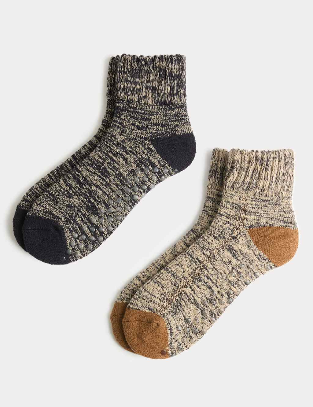 M&S 2 Pack Short Slipper Socks With Wool Navy Mix