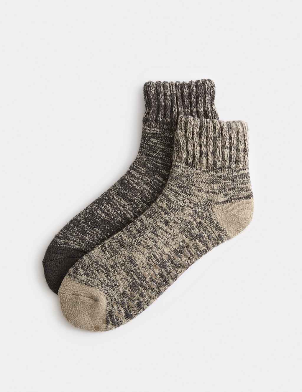 M&S 2 Pack Short Slipper Socks With Wool Green Mix