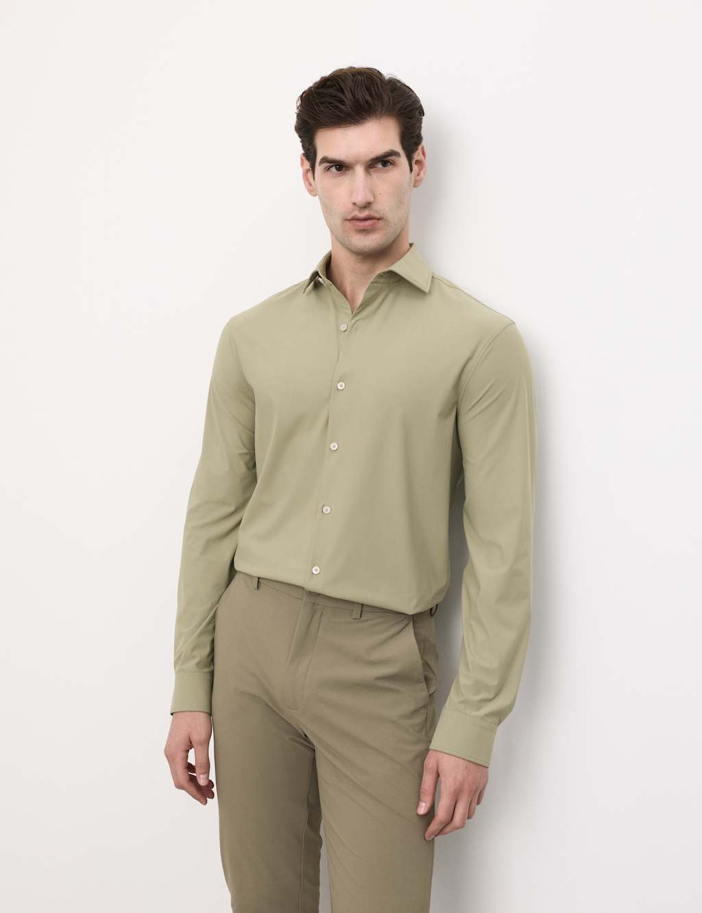 Autograph Men's Tailored Fit Stretch Performance Shirt - L - Olive