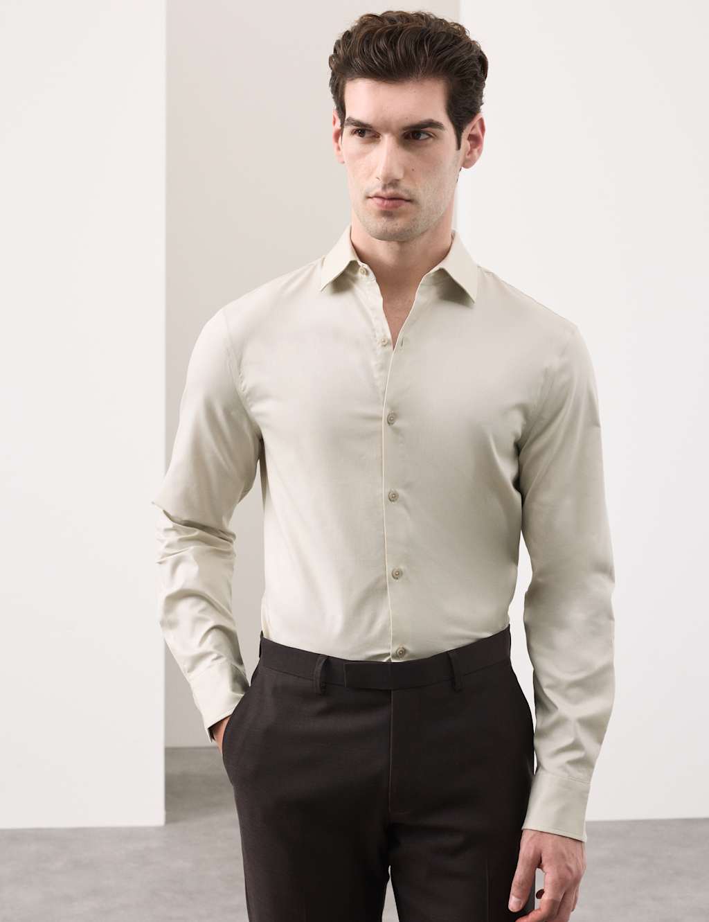 Autograph Men's Slim Fit Cotton Performance Shirt - 3XL - Natural