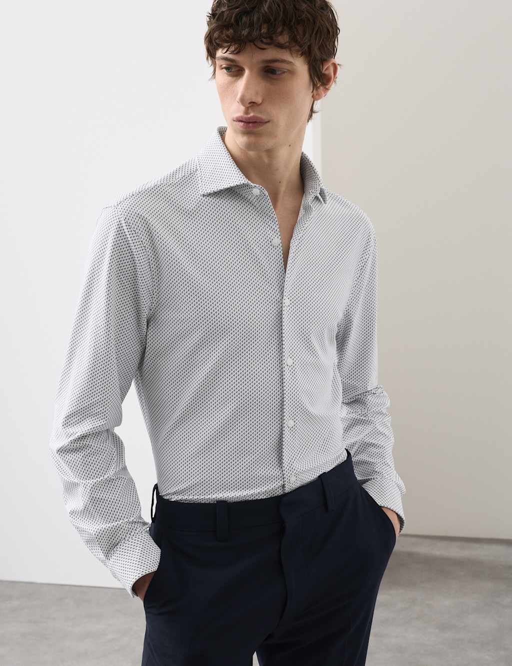 Autograph Men's Tailored Fit Stretch Performance Shirt - M - White Mix