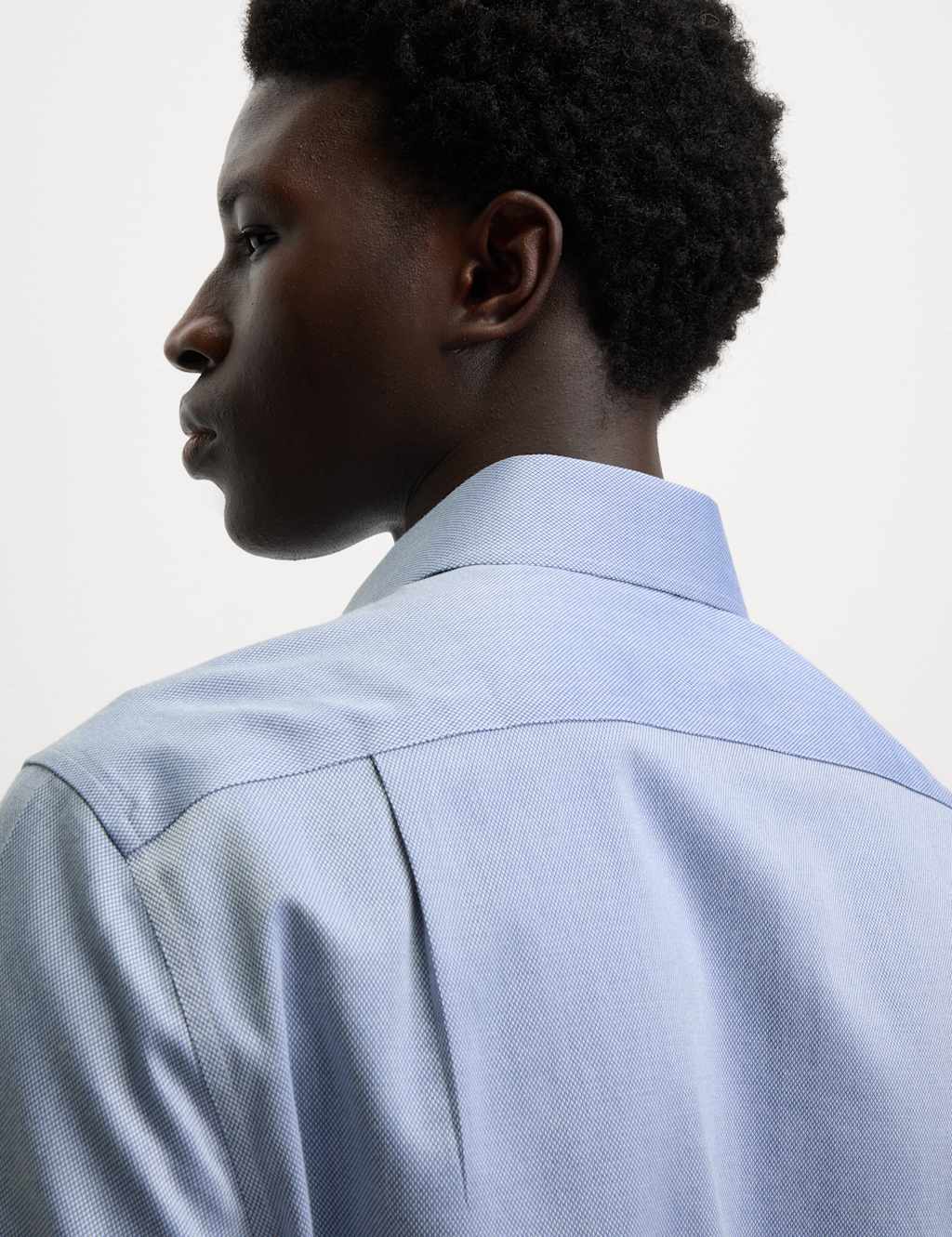 M&S Regular Fit Ultimate Non Iron Cotton Textured Shirt Blue