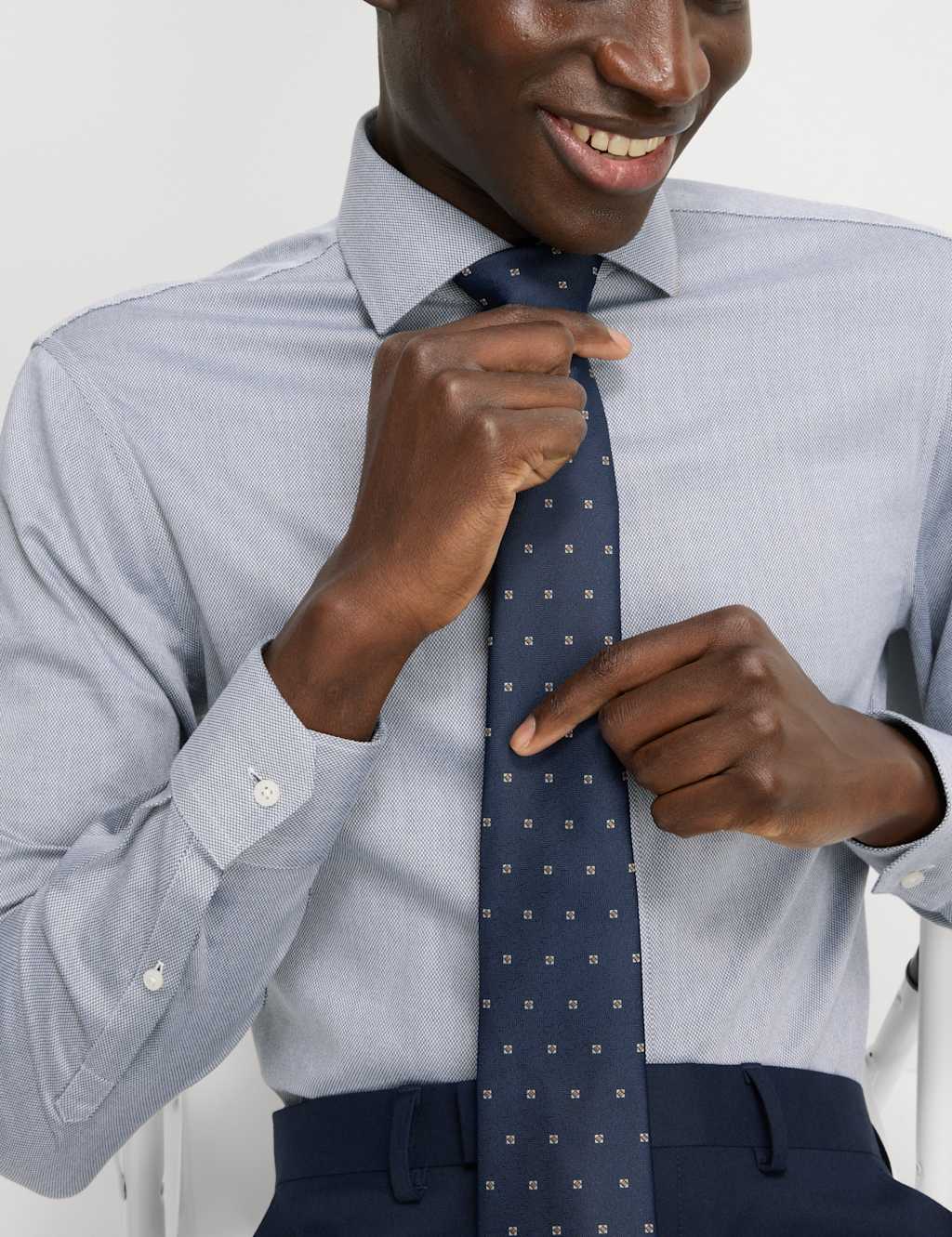 M&S Slim Fit Ultimate Non Iron Pure Cotton Textured Shirt Dark Navy