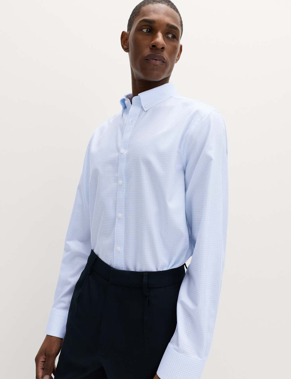 M&S Men's Ultimate Regular Fit Non Iron Check Shirt - 18½ - Blue Mix