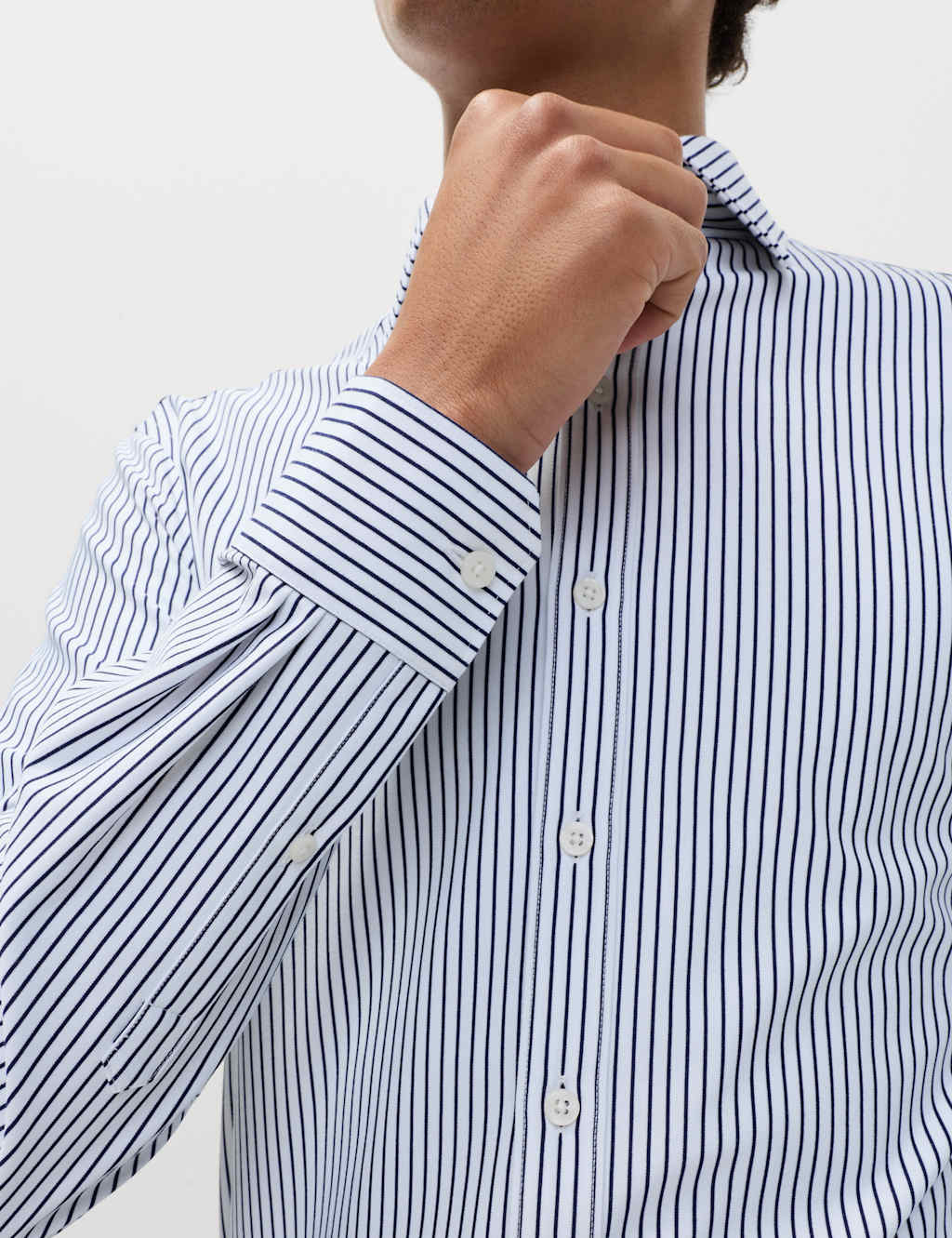 M&S Regular Fit Ultimate Non Iron Jersey Striped Shirt White/Navy