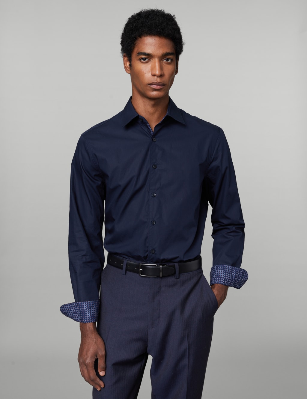 JAEGER Tailored Fit Pure Cotton Shirt Navy
