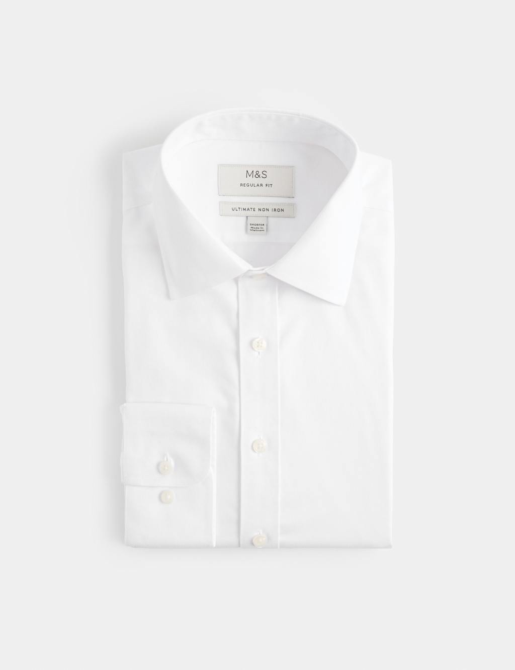 M&S Men's Regular Fit 2 Inch Shorter Ultimate Non Iron Twill Shirt - 15 - White