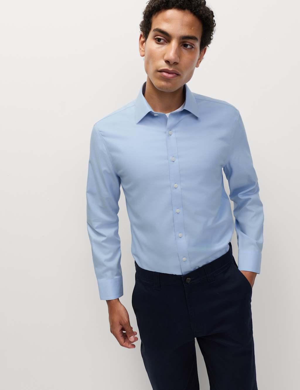 M&S Slim Fit Ultimate Non Iron Cotton Shirt Blue