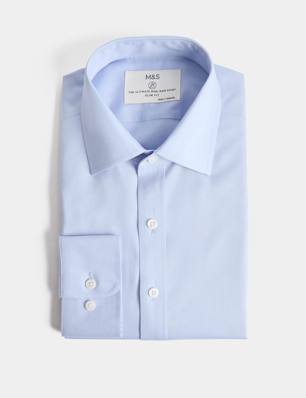 M&S Men's Slim Fit 2 Inch Shorter Ultimate Non Iron Cotton Shirt - 17 - Blue