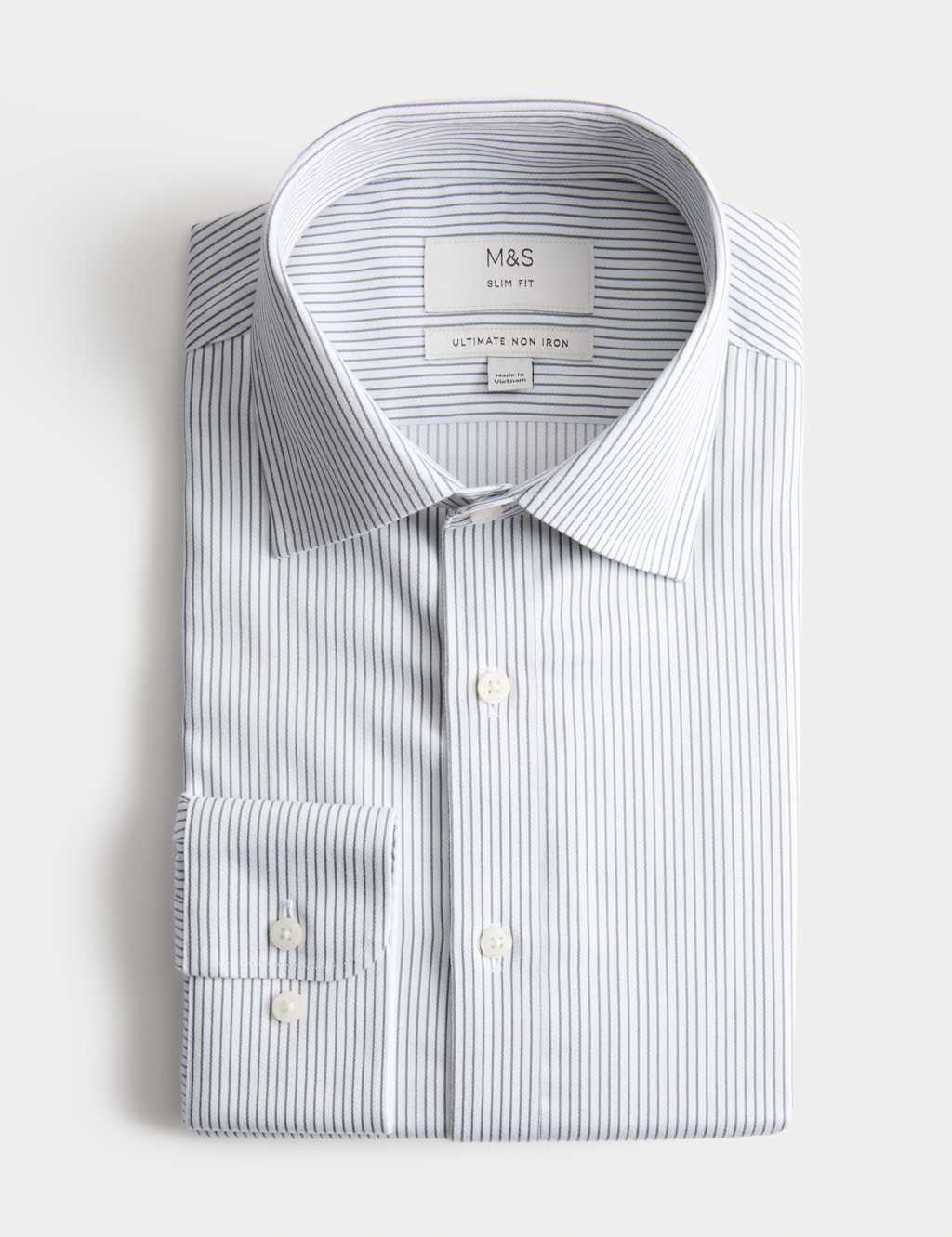 M&S Men's Slim Fit Ultimate Non Iron Cotton Striped Shirt - 16½ - Green Mix