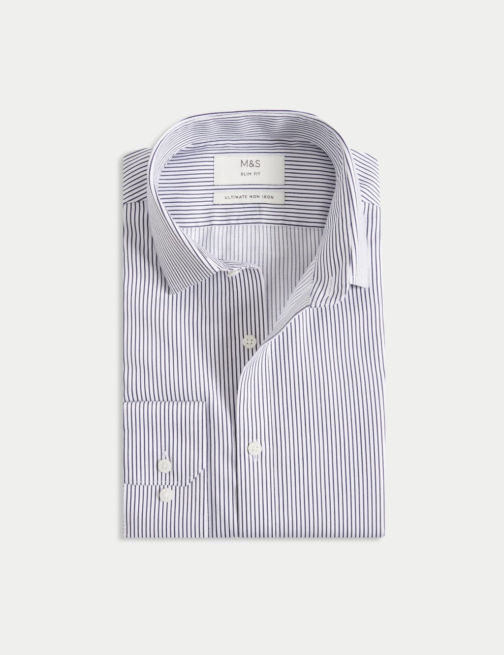 M&S Slim Fit Ultimate Non Iron Cotton Striped Shirt White/Navy